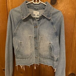 BP Light Blue Distressed Cropped Denim Jacket